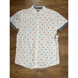 Red Camel Short Sleeve Button Up Shirt Hotdogs, Mustard, Ketchup Size Large New